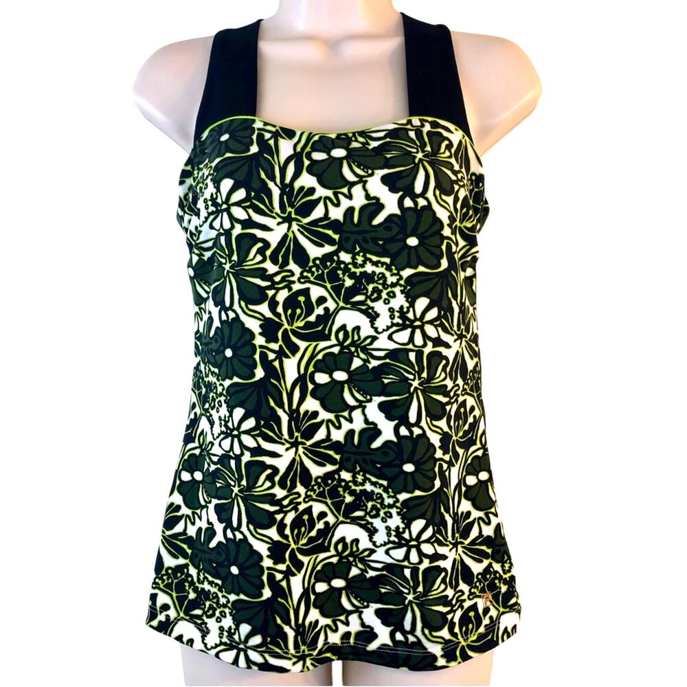 Fila Black Green White Graphic Floral Print Racerback Activewear Tank Top